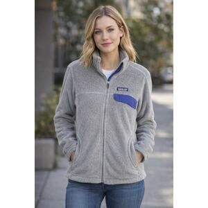 Patagonia Full-Zip Polartec Fleece Jacket Gray Blue Accent Women’s Large